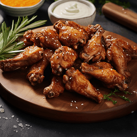 Sticky BBQ glazed chicken wings with sesame seeds
