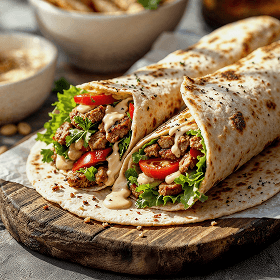 Grilled chicken wrap loaded with lettuce and tomato