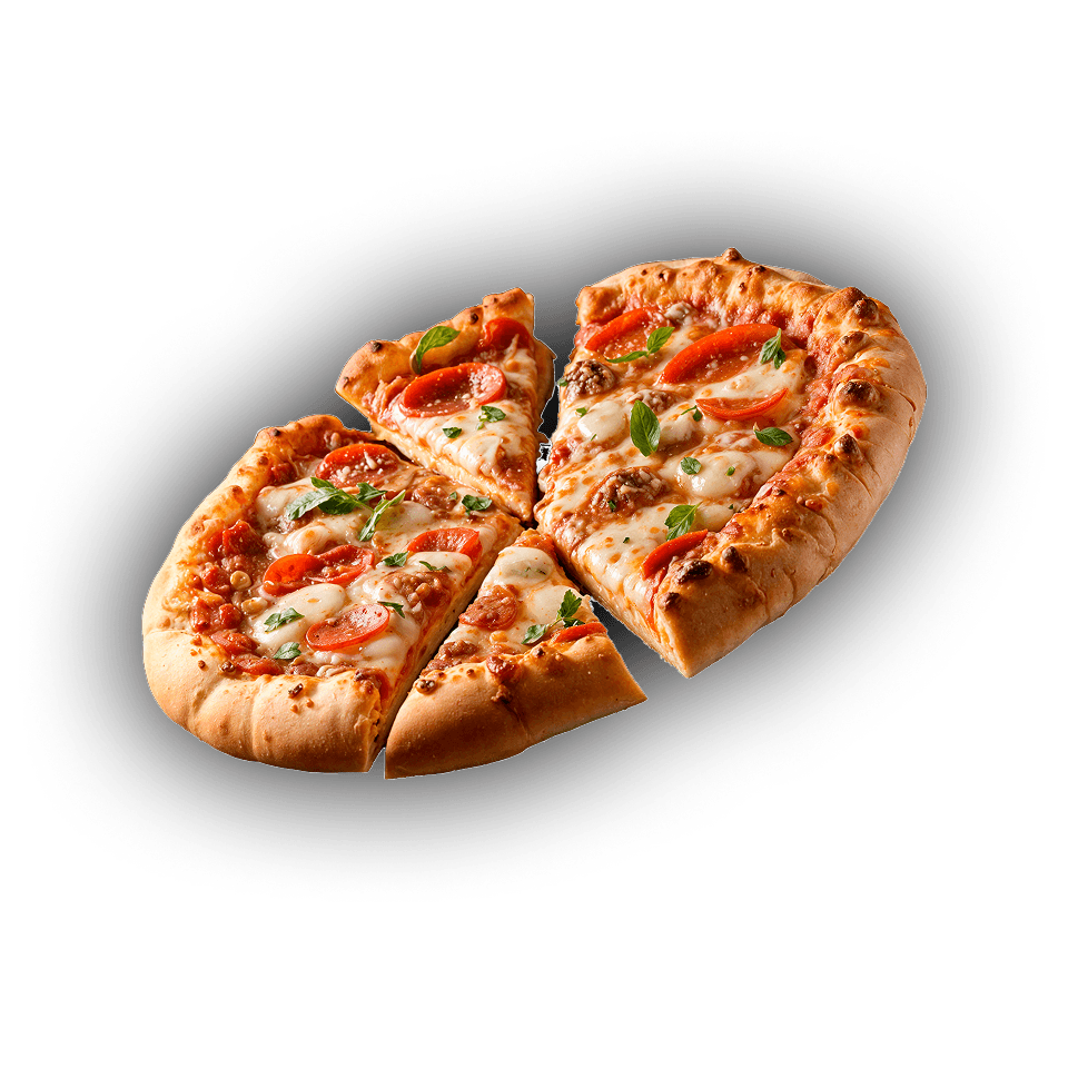 Sliced pepperoni pizza with fresh basil